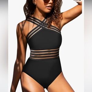 Hilor One Piece Swimwear Front Crossover Swimsuits Hollow Bathing Suits Monokini